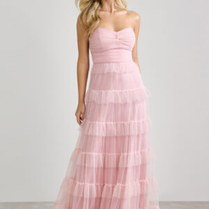 VESTIDO TULE BABADOS ROSE