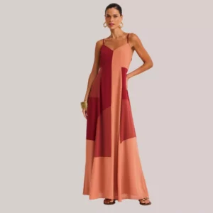 Vestido chiffon longo c/ recorte Meire